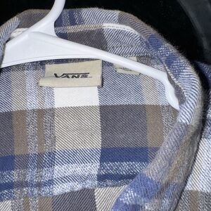 Vans Men's Casual Blue and Brown Plaid Shirt